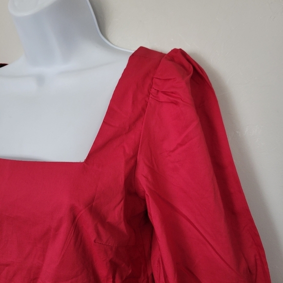 Day + Moon NWT Women's Small Red Quarter Sleeve Mini Dress Square Neck Tiered - Picture 3 of 9